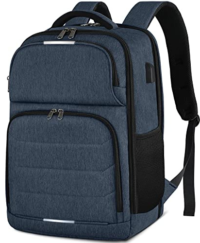 NEWHEY Mochila Hombre Mochila Ordenador Portatil 17 Pulgadas con Puerto USB Mochila Trabajo Impermeable Mochilas Escolares Mochila de Viaje Mujer Azul