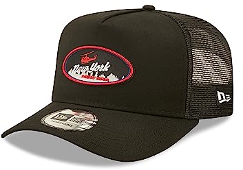New Era Oval State New York Black A-Frame Adjustable Trucker Cap - One-Size