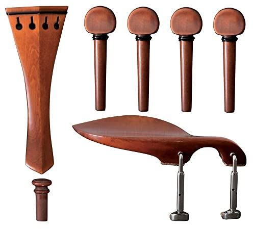 GEWA Violagarnitur, Zubehörset, Ersatzteile Set, Saitenhalter, Kinnhalter, Endknopf, 4 Wirbel, Buchsbaum, Kinnhaltermodell Guarneri, 4/4