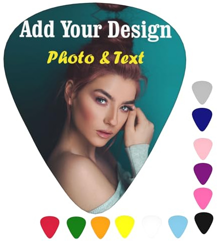 Personalised Photo Guitar Picks 12-pack, Customised Plectrum with Your Own Design Picture Logo Name Text Words Letters Printed, Gift for Guitar Players Kids Teens Men Women, Single-Sided
