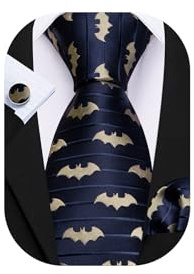 Barry.Wang Navy Blue Ties Men Animals Silk Necktie Handkerchief Cufflinks Set Party Formal
