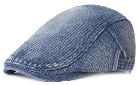 Men's Winter Fleece-Lined Peaked Cap Denim Beret Washed Distressed Flat Newsboy Hats Youth Painter Hat Light Blue 55-60cm