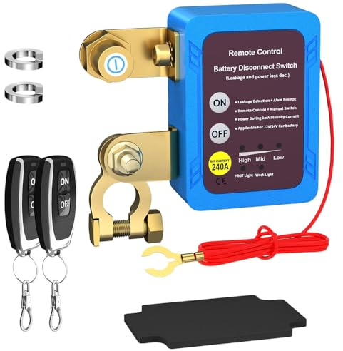 Gebildet Interruttore di Scollegamento Batteria Remoto 12V-24V, 240A - Impedisce lo Scaricamento, per Auto, Camion, Camper (Installazione Piatta)
