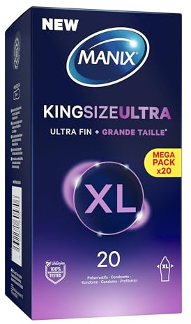 Manix King Size Ultra: Boite de 20 Préservatifs pour Homme Grande Taille Xl – Plus larges, Plus Longs et Extra Fins pour un Confort Maximal/Diamètre 56mm