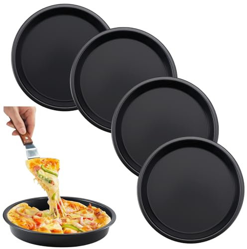 XSHAO® 4 Moule à Pizza, Plaque à Pizza 18cm Moule à Pizza Ronde avec Revêtement Antiadhésif Moule à Quiche pour Pizza/Tarte Flambée/Gâteau