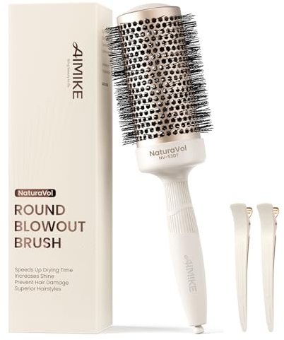 AIMIKE Cepillo redondo para secador,cepillo redondo NaturaVol con tecnología cerámica nanotérmica, para secado y peinado,con 2 clips (cañón de 2,1 pulgadas, cerdas de 3 pulgadas)
