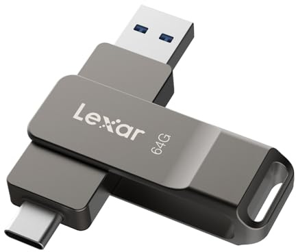 Lexar D40E 64GB Dual USB 3.2 Gen 1 Type-C Jump Drive, USB-C Flash Metal Housing Swivel Design Thumb Drive,Titanium Grey