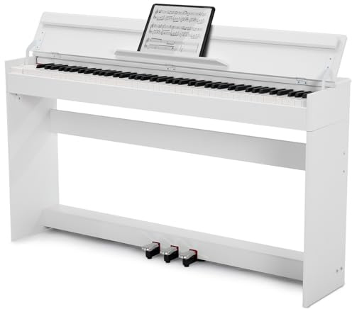 MUSTAR 88 Tasten Digital Piano, Halbgewichtete Tasten Klavier mit USB/MIDI und Bluetooth, Halb-offene Abdeckung, E-Piano mit 3-Pedal-Einheit, Stereolautsprechern, 800 Töne und 64 Polyphony, Weiß