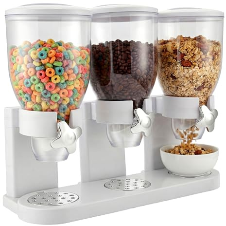 Eirolace Dispensador de cereales y aperitivos con 3 cámaras, 6 l de volumen total – Recipiente giratorio para cereales, nueces y granos de café | Diseño hermético y sin aplastamiento para cocina y