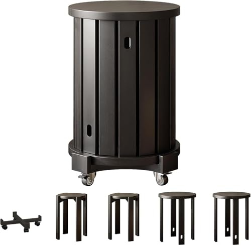 Set med 4 Stapelbara Träbänkar, Multifunktionell Nest Sidosbord Runda Massivträstolar Kaffefärg Våning Sovrum Matsal Sängsida(Black)