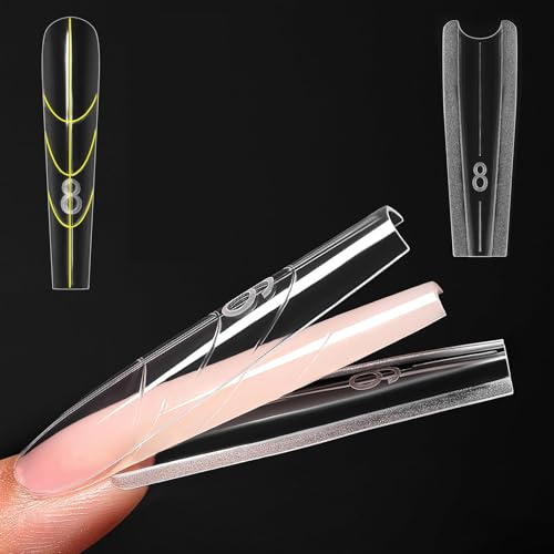 Dermalyx 240 Pezzi Doppie Forme, 15 Dimensioni Modelli Trasparenti In Plastica, Rapida Estensione Unghie Fai Da Te, Stile Sandwich Unghie Ballerina Lunghe, Manicure Profe