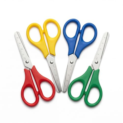 Set di 4 forbici di sicurezza con punta smussata, in plastica, con scala in centimetri, per allenamento fatto a mano, scrapbooking, fai da te, articoli di cancelleria (4 colori)