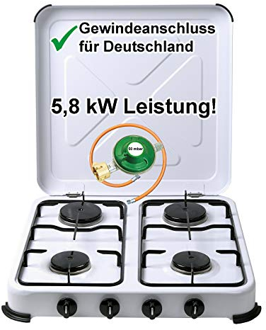Campingkocher Propan Gaskocher 4 flammig mit Gasregler und Gasschlauch