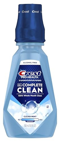 Crest Pro-Health Clean Mint Mouthwash, CPC Antigingivitis/Antiplaque Mouthwash, 500 mL (16.9 Fl Oz ), Pack of 4, Crest Mouthwash, Gingivitis Treatment
