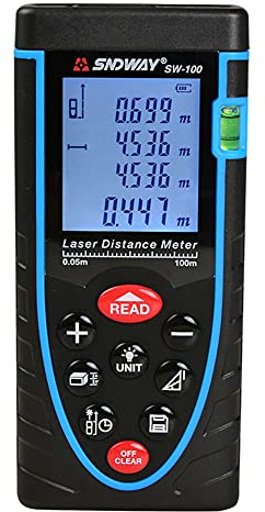 Q83D LCD Laser Entfernungsmesser – Präzise Messung bis 100m mit Laserpointer, Hintergrundbeleuchtetem LCD Display & Speicher für 30 Messwerte – Inkl. 2 AAA-Batterien