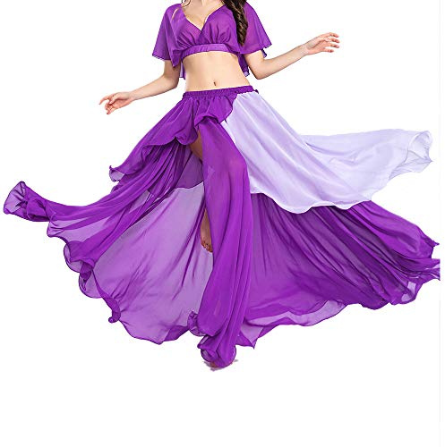ROYAL SMEELA Women Belly Dance Costume Chiffon Fairy Belly Dance Skirt Pink, Tribal Belly Dancing Skirts High Split, One Size, 3 Colors