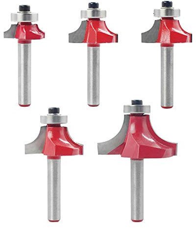 Saipor 5pcs 1/4” Shank Round Over Router Bit Roundover Edging Router Bit Set (1/8”, 3/16”, 1/4”, 5/16”, 1/2” Radius)