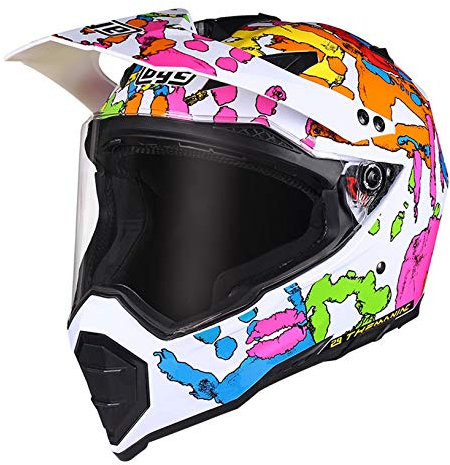 MRDEAR Casque Enduro Intégral Enfant Casque Motocross avec Visière, Blanche/ Paume Couleur, Adulte Casque Moto Cross pour Quad Downhill Hors Route ATV MX, Ventilation Réglable,L