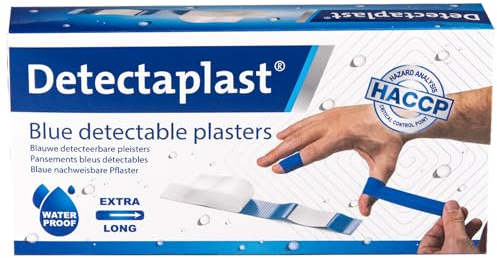 Detectaplast Universal Cerotti Detectabili Blu - Impermeabili e Resistenti per Alimentari, Cucina, Catering e Ristorazione, 180 x 20 mm, 100 Pezzi