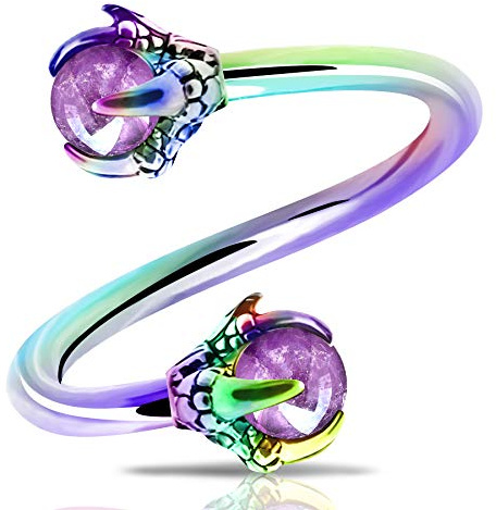 OUFER Twist Helix Earring 316L Stainless Steel Dragon Claw with Opalite Center 16G Twist Lip Labret Belly Bars Cartilage Earring Piercing Jewellery Rainbow Amethyst