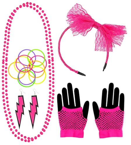 W WIDMANN MILANO Party Fashion - Accessoire Set 80er Jahre, mit Haarreif, Schmuck und Handschuhen, Kostüm- und Partyaccessoire für Karneval und Disco Mottoparty