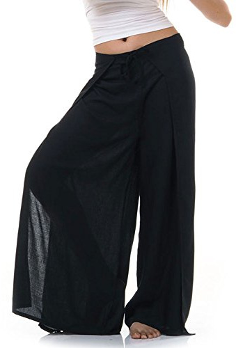 PRINCESS OF ASIA Vegan & Fair - Traditionelle Thai Wickelhose Fischerhose Hosenrock Wickelrock Hippie Hose - Das Original aus Thailand (Einheitsgröße, Schwarz)