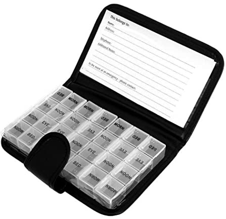 Hoshen Transparente Pillendose, Aufbewahrungsbox, vier Erinnerungs-Pillendosen pro Tag pro Woche, 28 Fächer, Notizbuch-Stil, 7 Farben, Regenbogen, Reise-Pillen-Aufbewahrungsbox, 18 x 11,4 cm