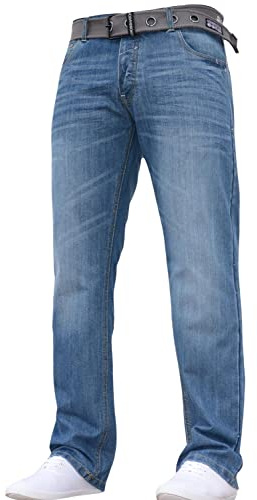 Crosshatch Mens Straight Leg Fashion Jeans Trousers Regular Fit Stylish Branded Denim by JeanBase Mid Blue 34W X 32L