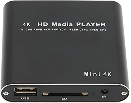 Tuzoo Lecteur Blu Ray 4K, lecteur multimédia numérique avec télécommande, lecteur MP4 numérique, mini lecteur multimédia en streaming pour interface multimédia HD, cartes de stockage USB AV (prise EU)