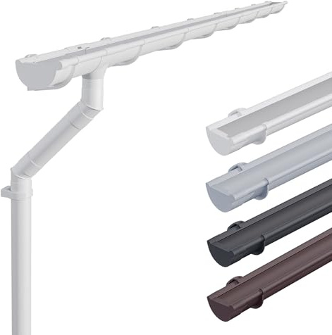 INEFA Dachrinnen Set NW100 / 100mm Kunststoff halbrund – Dachrinne 8m Länge Weiß 1 Dachseite – Regenrinne PVC für Gartenhaus Carport