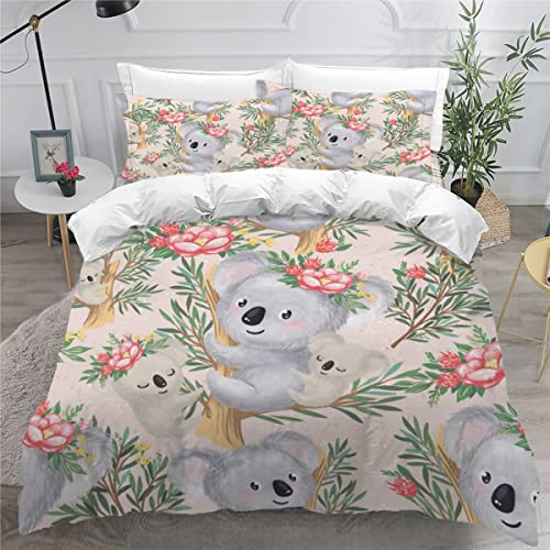AEESS Kinderbettwäsche 135x200 Koala Wombat 3D Druck Bettbezüge Weich Pflegeleicht Bettwäsche-Sets Niedliches Tier Mikrofaser Bettbezug mit Reißverschluss und 2 Kissenbezug 80x80 Mädchen Jungen