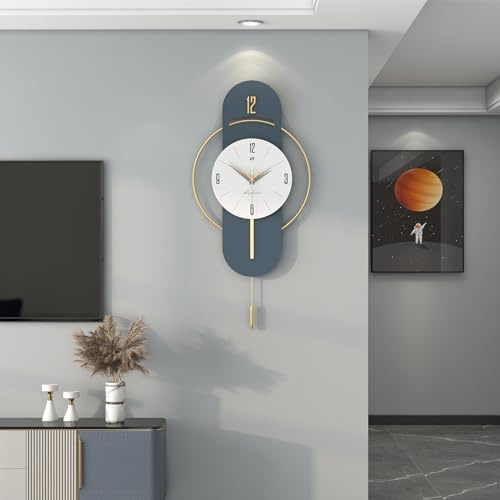 JTWALCLOCK Large Wall Clocks for Living Room Decor Modern Big Decorative Wall Clock Battery Operated Non-Ticking for Kitchen Bedroom Office Home 14 Inch Wood Pendulum Clock Wall Decor for Indoor House