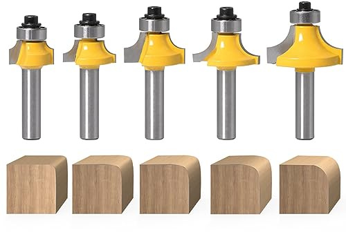 Lot de 5 fraises à arrondir avec tige de 8 mm, fraises rondes standard, pour le travail du bois et le bricolage