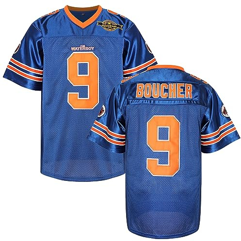 EETUG The Waterboy Football Jersey #9 Bobby Boucher 50th Anniversary Movie Mud Dogs Bourbon Bowl Men Football Jerseys S-3XL (#9 Blue,XX-Large)