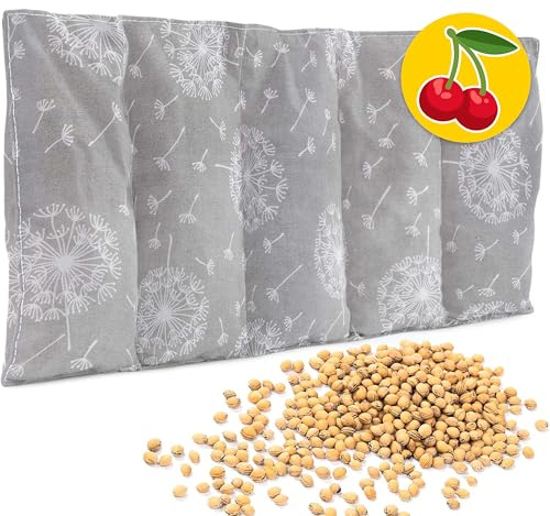 Amilian Kirschkernkissen Mikrowelle, Körnerkissen Mikrowelle, Kirschkernkissen Nacken Schulter, Baumwollstoff, Grau mit weißen Sternen, Kirschsteingefülltes Wärmepad, Größe 55x20 cm