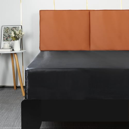 Lirex Satin Fitted Sheet, Luxurious Silky Smooth Polyester Bedding Soft Deep Pocket Bed Sheets Mattress Cover, King, Black