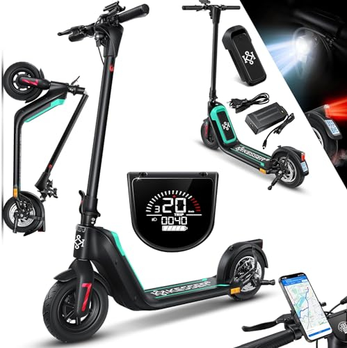 KESSER E-Scooter mit Straßenzulassung 40km Reichweite Faltbarer Elektro 36V / 10 Ah Batterie Roller Belastung bis 120kg 450W Motor 10'' Reifen LCD-Display und universelle Smartphonehalterung Schwarz