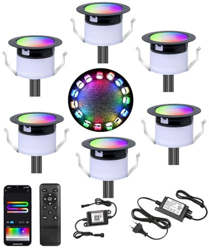 WiFi Spots LED Encastrable au sol Extérieur Interieur Ø31MM 12V RGBW+IC Couleur Dynamique Étanche IP67 Spot Encastrable Led avec Télécommande,LED Lumières éclairage pour Terrasse et patio