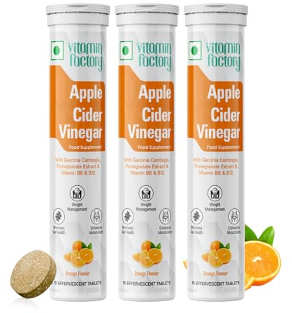 Apple Cider Vinegar with The Mother - Effervescent Tablets 1000MG AVC Enhanced with Garcinia Cambogia, Pomegranate Extract & Vitamin B6 & B12 Orange Flavour (45 Effervescent Tablets)