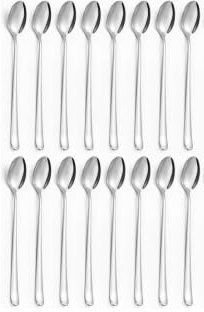 16PCS Cucchiaio Da Gelato A Manico Lungo, 19.5cm Argento Cucchiaini Da Caffè, Cucchiaini Lunghi Acciaio Inox, Cucchiaini Lunghi Per Frappè Gelato Caffè Freddo Tè Freddo
