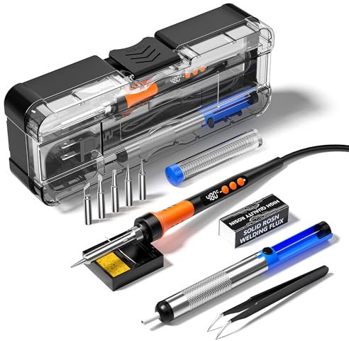 Lötkolben Kit, 90W LCD digitale Lötpistole, 12-in-1 Lötkolben Kit Tool, Temperatur einstellbar von 180-480°C, with 5 soldering tips