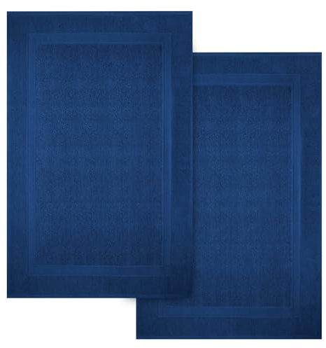 Infinitee Xclusives Premium Cotton Bath Mats for Bathroom Pack of 2 |86x55 cm| Ultra Soft, Super Absorbent, Non-Slip, Machine Washable Mats |Tranquil Navy| [Not a Rug]