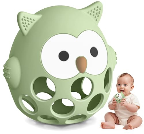 Massaggiagengive a Forma di Gufo per Neonati, Giocattoli da Dentizione in Silicone per Bambini da 0 a 6-12 mesi, Anello da Dentizione Facile da Afferrare, Regali per Bambini, Senza BPA, Verde