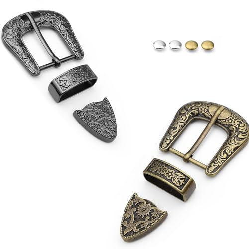 HASLED Hebillas de Cinturón Vaquero - Pack de 2 Unidades - Estilo Vintage con Relieve - Aleación Resistente - Unisex para Hombre y Mujer