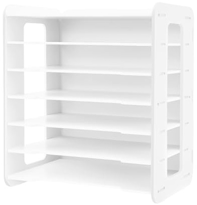7 Stufiger Schreibtisch Organizer, PVC Briefablage Dokumentenablage, Papierablage Organizer Ablagesystem Dokumentenhalter, Büro Zubehör für Aktenordner Papier Buch Magazin, Weiß