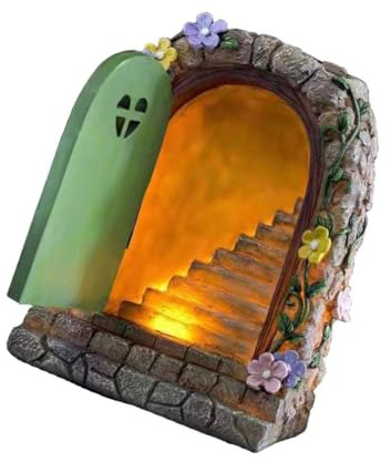 LIXSAZSE Miniature Ornament Outdoor Fairy Door Solar Light 15cm with Magical Pixie Steps
