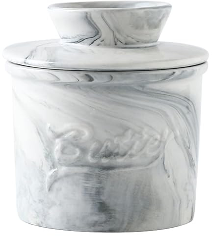 Mantequera de cerámica con tapa, recipiente para mantequilla, , con depósito de agua, para cocina, desayuno, brunch, fiesta, cena familiar, vacaciones, regalo, 10 x 10 cm