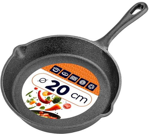 KADAX Gjutjärnspanna 20 cm, stekpanna av gjutjärn, lämplig för induktion och ugnssäker, gjutjärnspanna för induktion, grillpanna