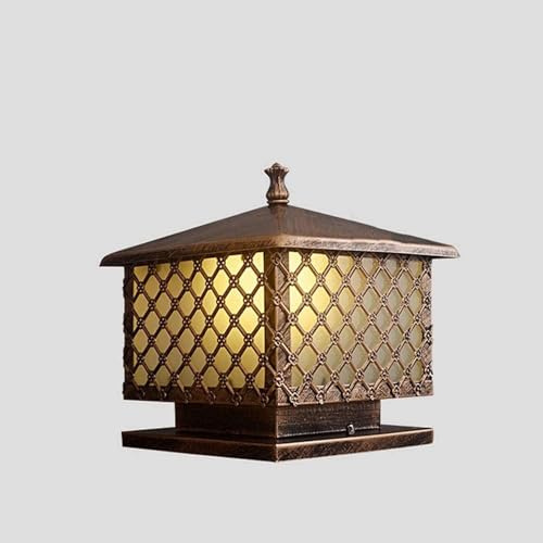 QUSYZD Lampada da Parete in Bronzo, Lanterna a Colonna, Design Creativo per casa Quadrata, E27, Faro a Colonna Tradizionale in Alluminio e Vetro, Lampada da Esterno impermeabil,