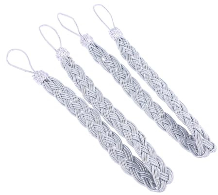 NULYLU Alzapaños Terylene 2 Piezas para Cortinas de Punto Trenzado | Color Plata, para Cortina y Visillo, Decoración para Hogar, Fácil de Usar